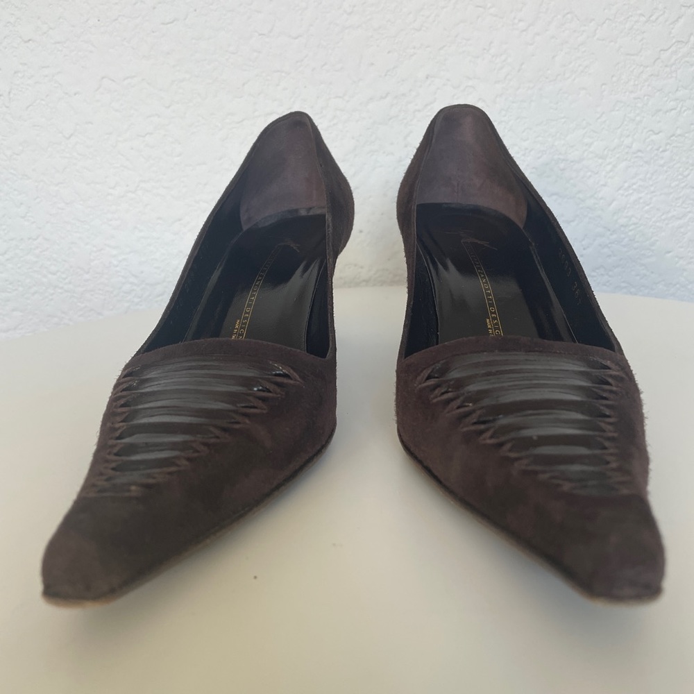 GUISEPPE ZANOTTI DESIGN BROWN SUEDE CAMOSCIO SEQUOIA KITTEN HEEL SZ 36.5 RARE!